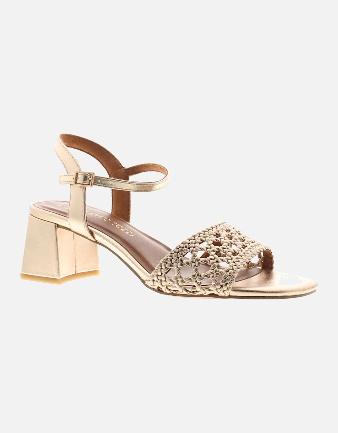 Women's Marco Tozzi Womens Sandals Block Heeled Strappy Tilly Buckle gold UK Size - Size: 5