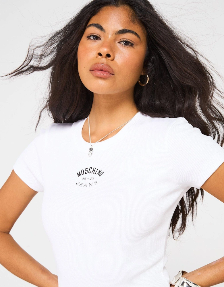 Fitted Logo Midi Dress - White