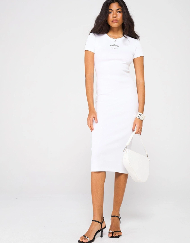 Fitted Logo Midi Dress - White