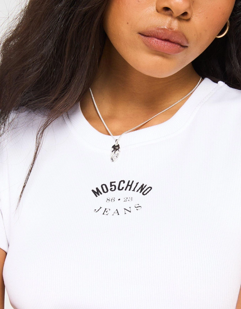 Fitted Logo Midi Dress - White