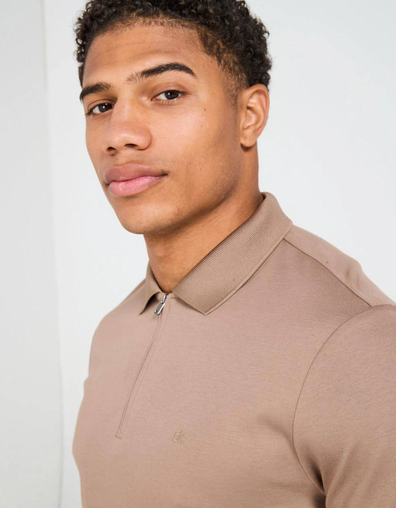 Liquid Touch Welt Zipped Polo Shirt - Light Brown