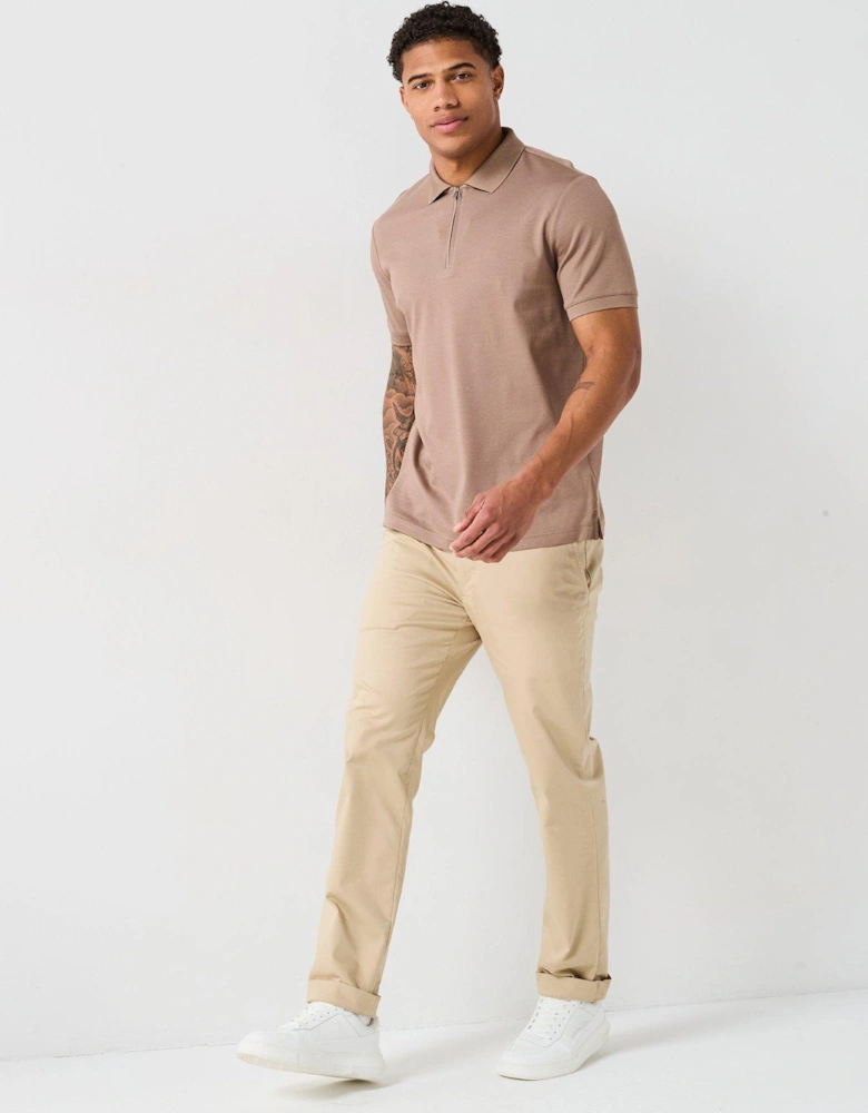 Liquid Touch Welt Zipped Polo Shirt - Light Brown