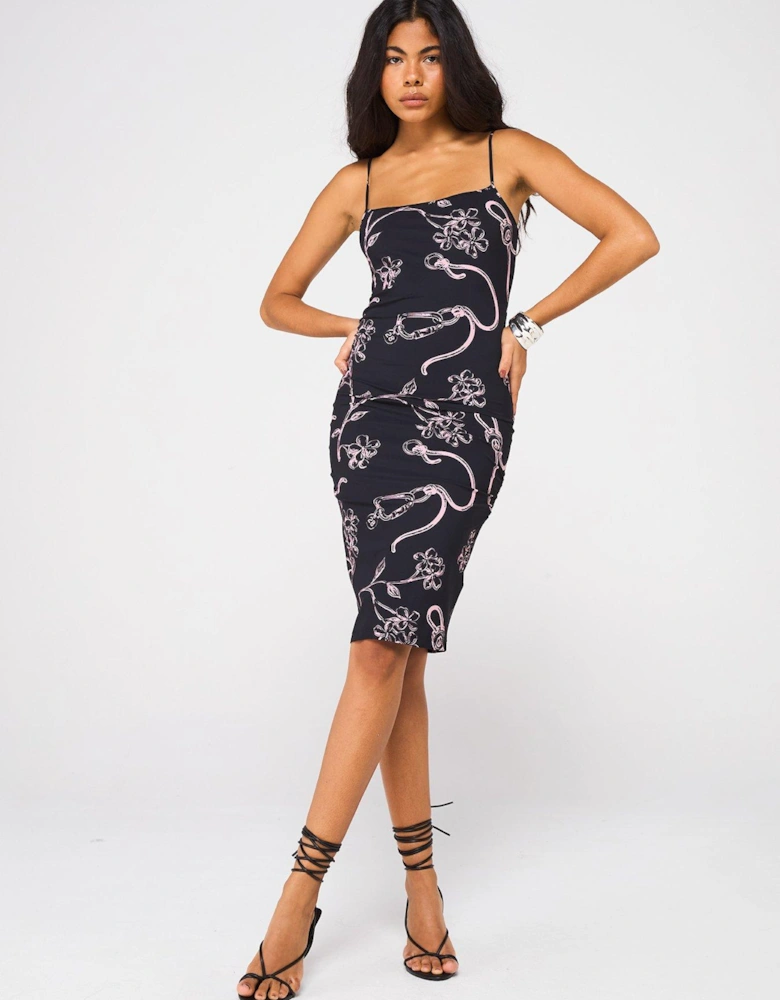 Mesh Mini Printed Cami Dress - Black