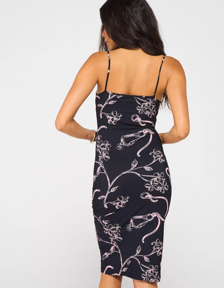 Mesh Mini Printed Cami Dress - Black
