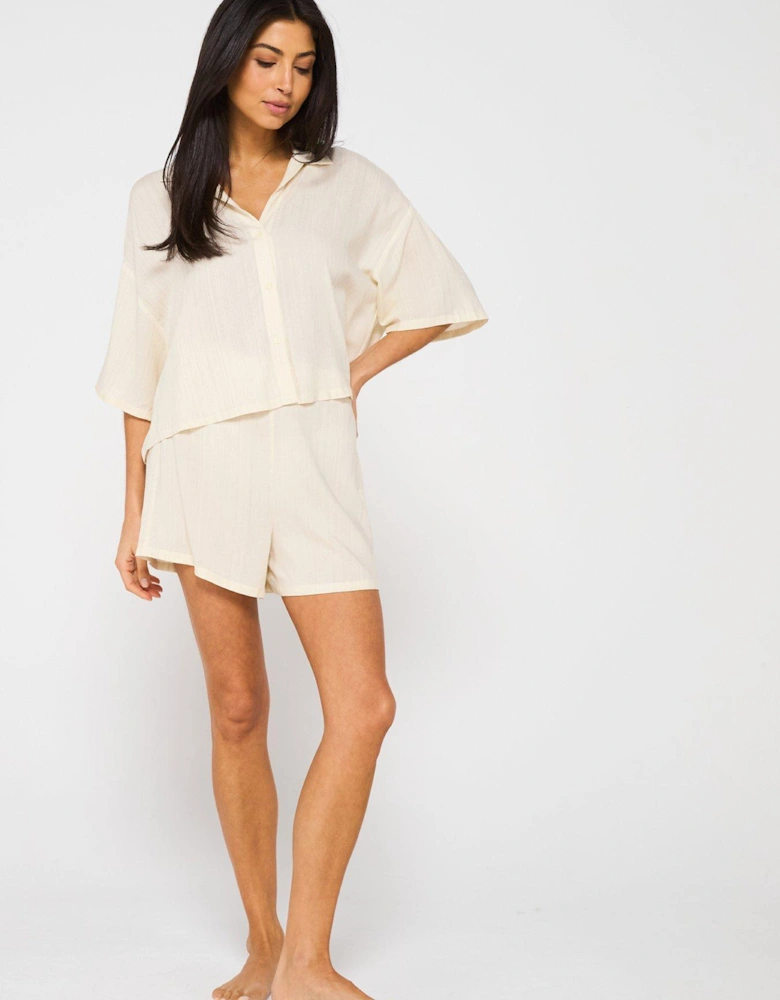 Short Sleeve Short Pyjama Set - Beige