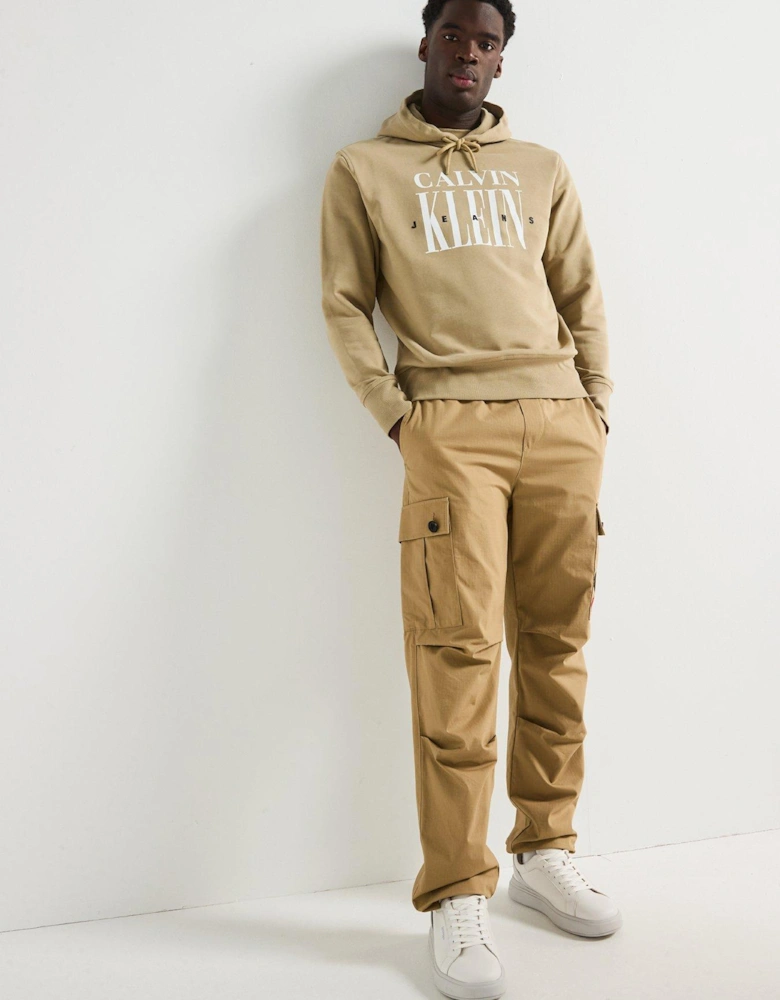 Serif Font Graphic Overhead Hoodie - Beige