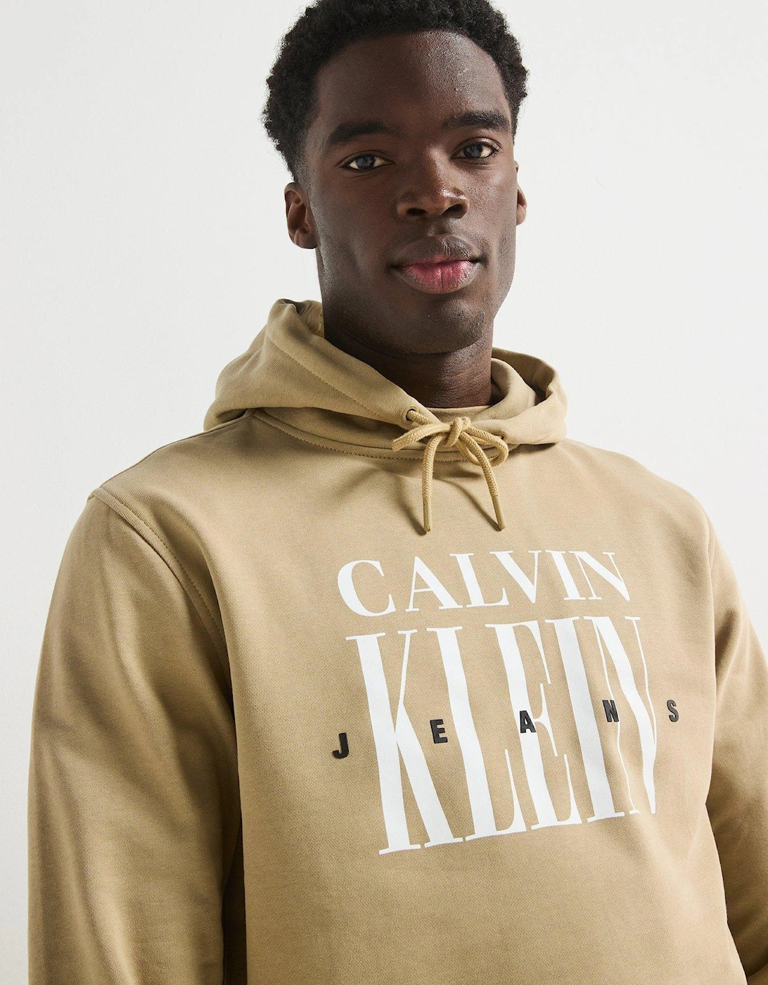 Serif Font Graphic Overhead Hoodie - Beige