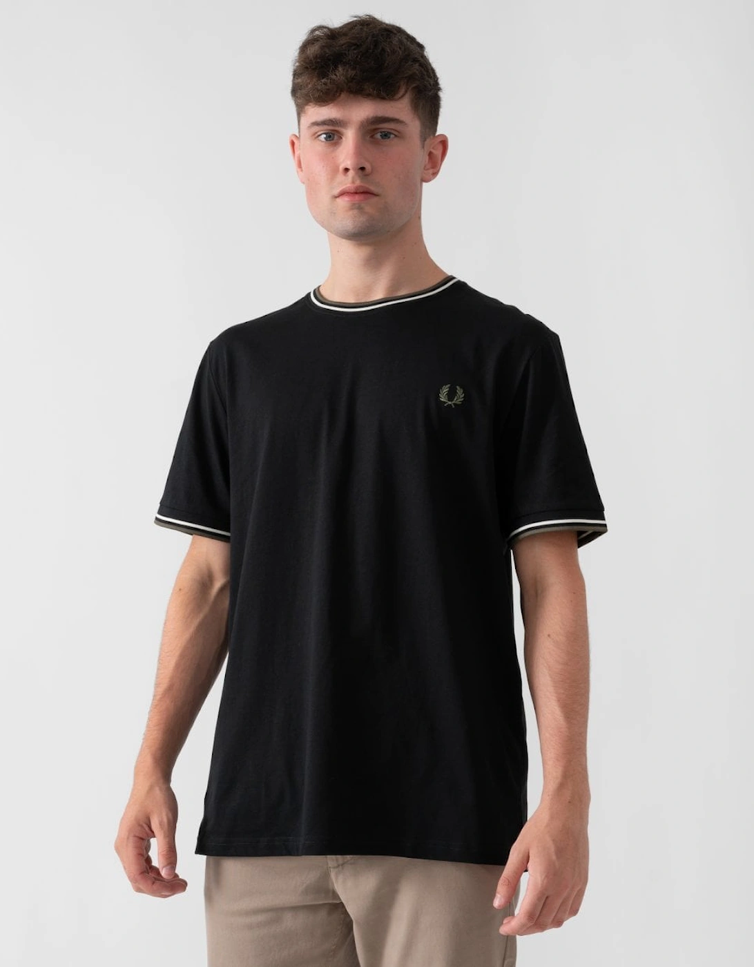 Fred Perry Mens Twin Tipped T-Shirt - Black/Ecru/Laurel Wreath Green W54
