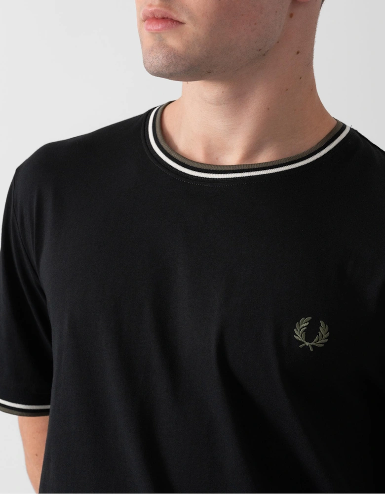 Fred Perry Mens Twin Tipped T-Shirt - Black/Ecru/Laurel Wreath Green W54