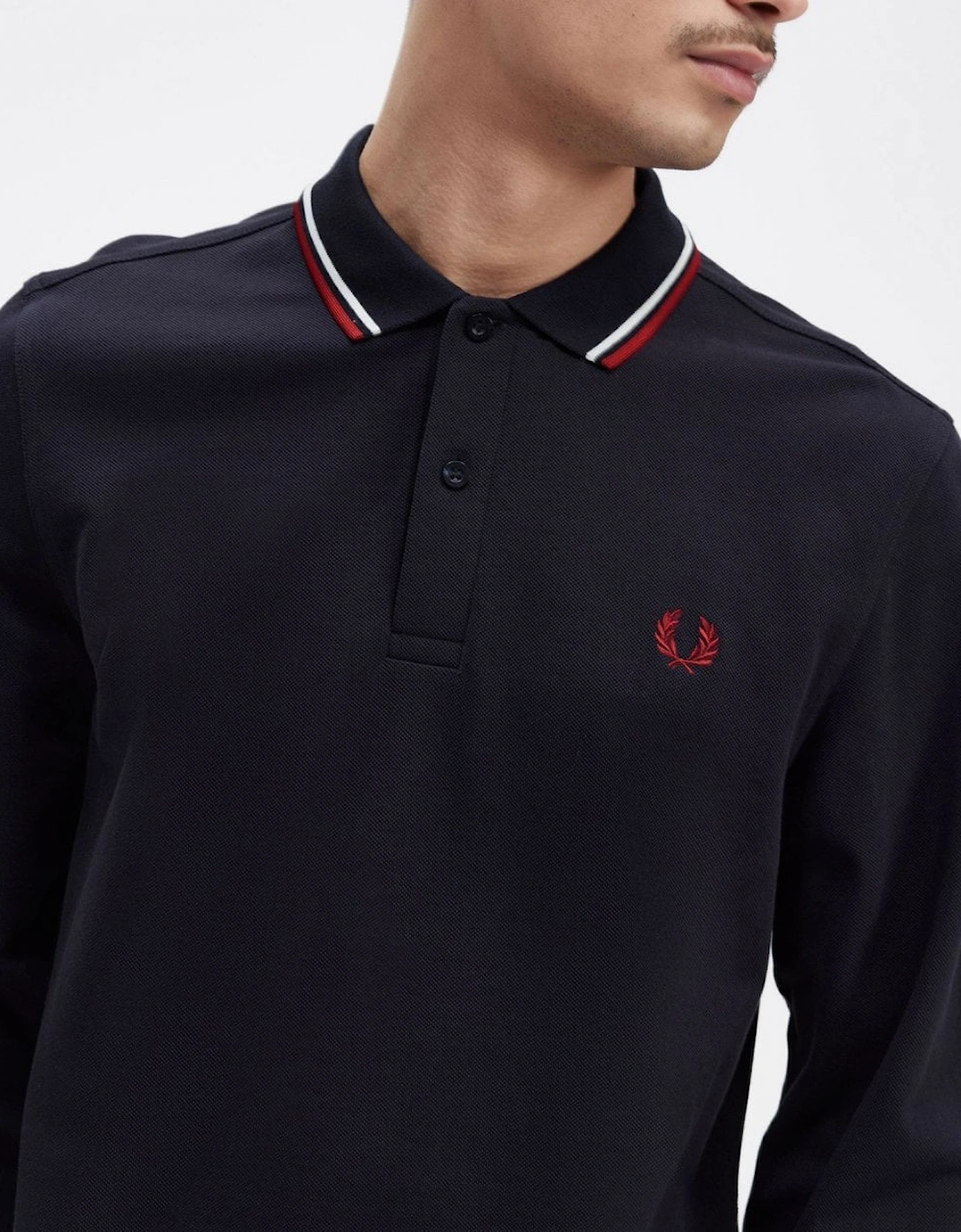 Mens Long Sleeve Twin Tipped Polo Shirt - Navy/Snow White/Burnt Red T55