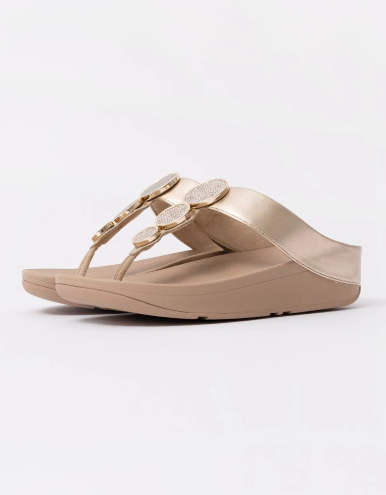 Womens Halo Bead-Circle Metallic Toe-Post Sandals