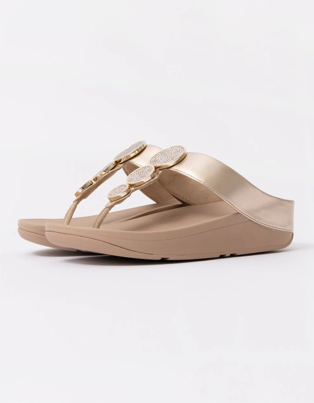 Womens Halo Bead-Circle Metallic Toe-Post Sandals, 7 of 6