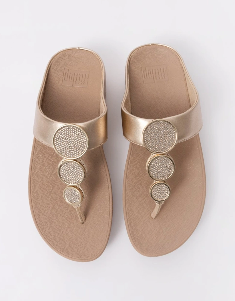 Womens Halo Bead-Circle Metallic Toe-Post Sandals