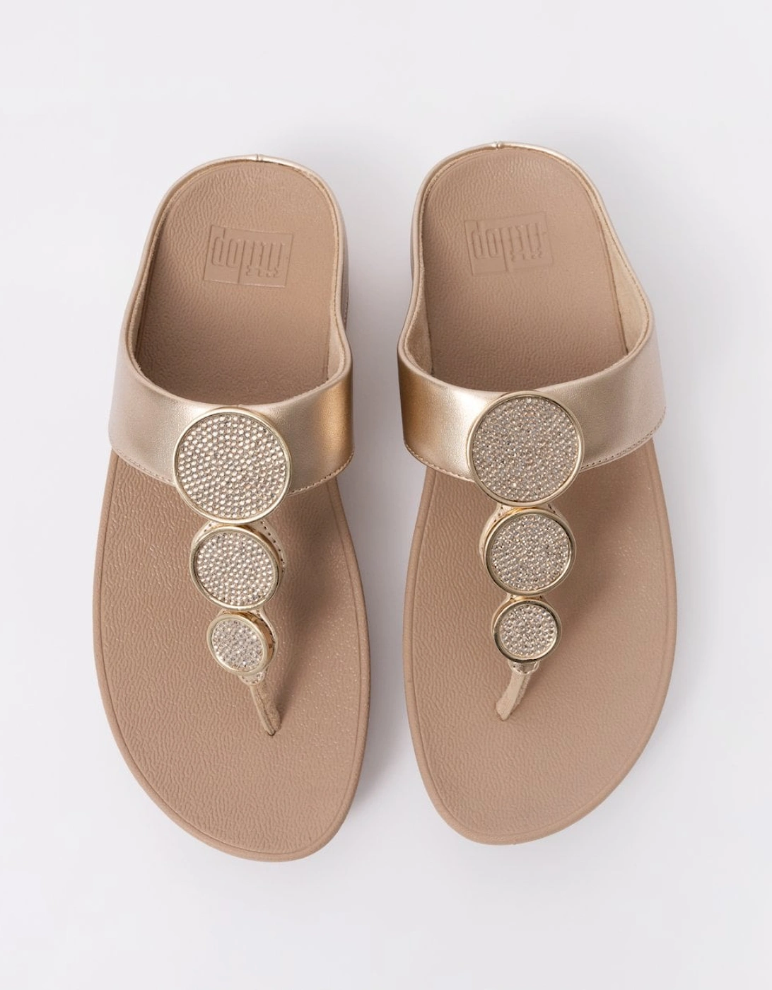 Womens Halo Bead-Circle Metallic Toe-Post Sandals
