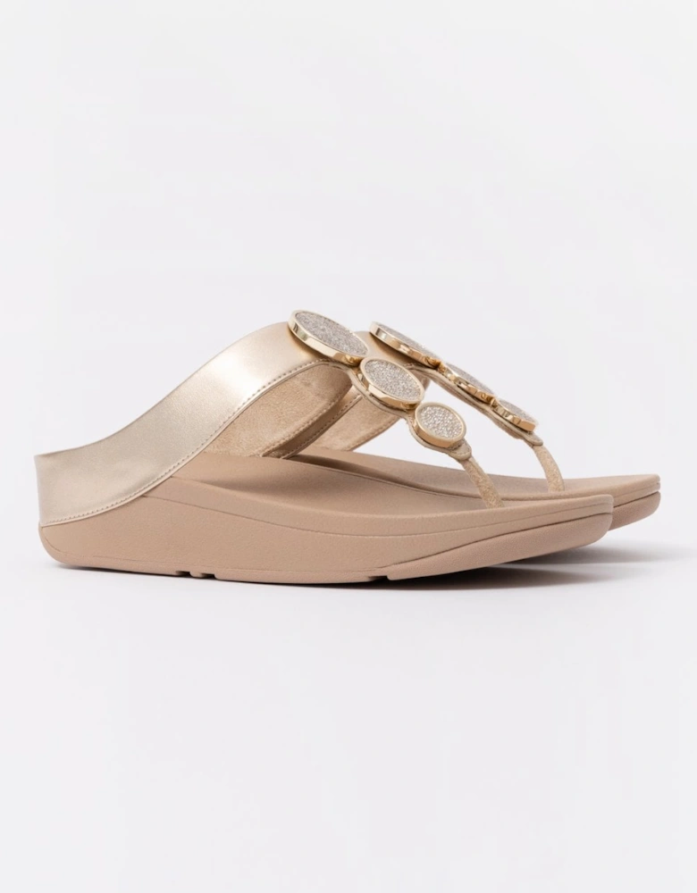 Womens Halo Bead-Circle Metallic Toe-Post Sandals
