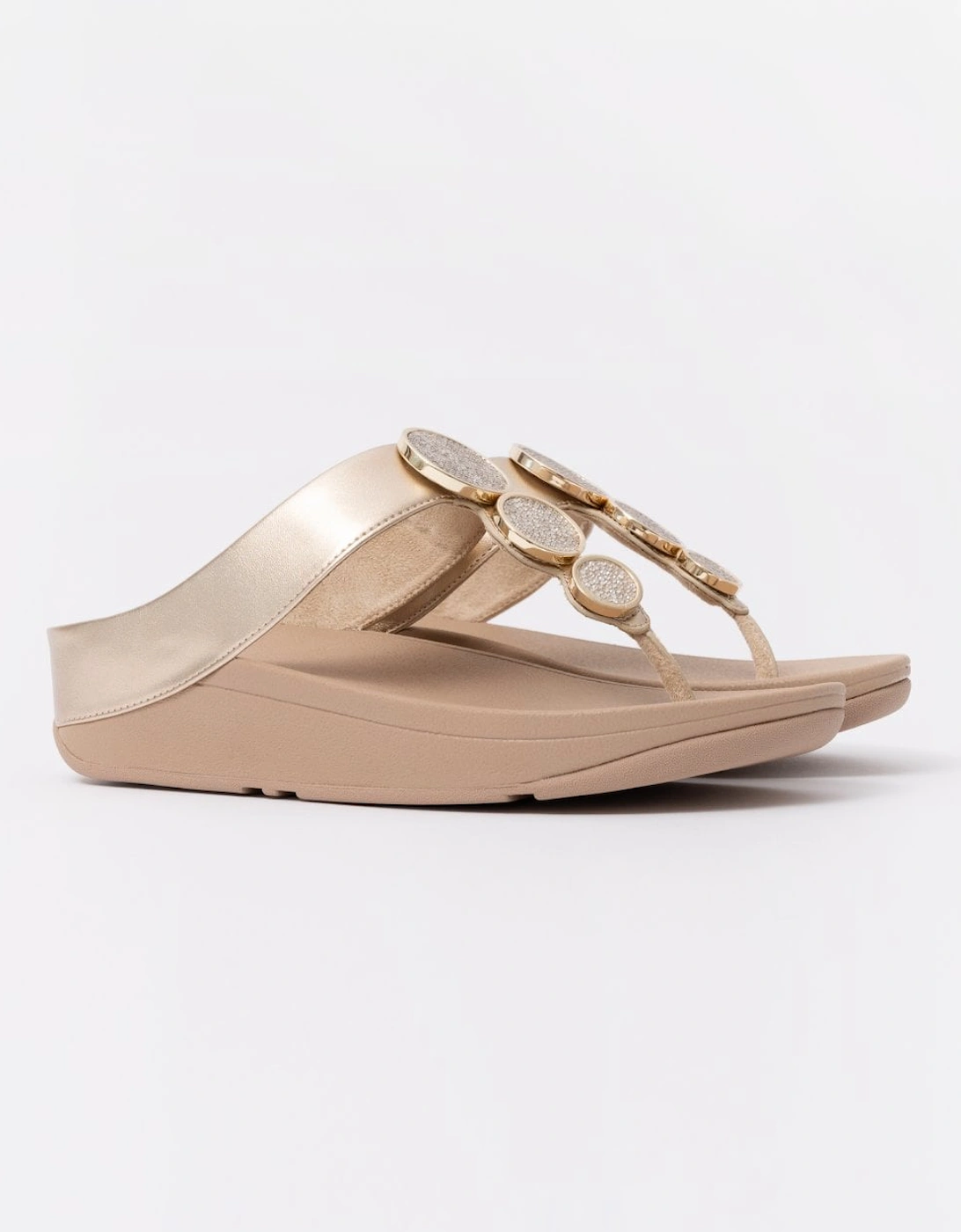 Womens Halo Bead-Circle Metallic Toe-Post Sandals