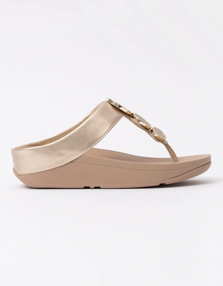 Womens Halo Bead-Circle Metallic Toe-Post Sandals