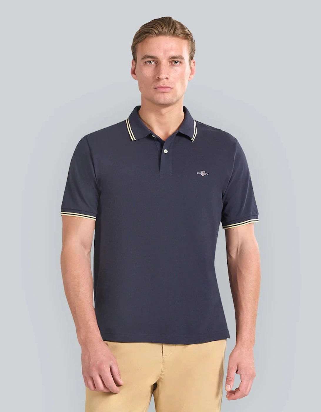 Gant Men's Navy Contrast Tipping Polo 433 Evening Blue - Size: 42
