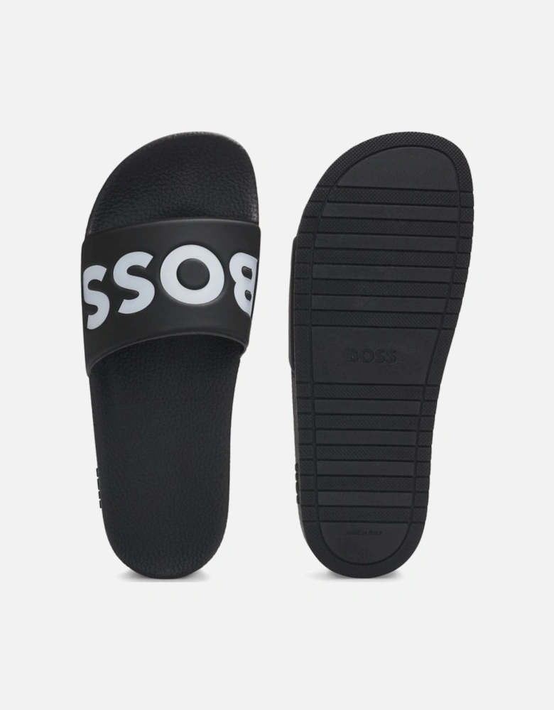 BOSS Orange Aryeh Mens Italian-Made Slides with Large Logo Detail NOS - Black 002