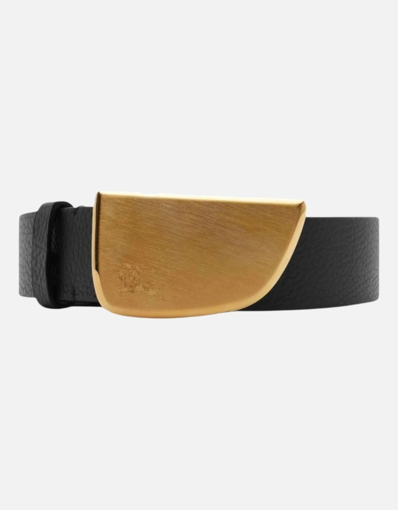 Engraved Shield Black Leather Belt