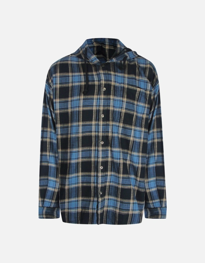 Blue Checkered Black Hooded Shirt