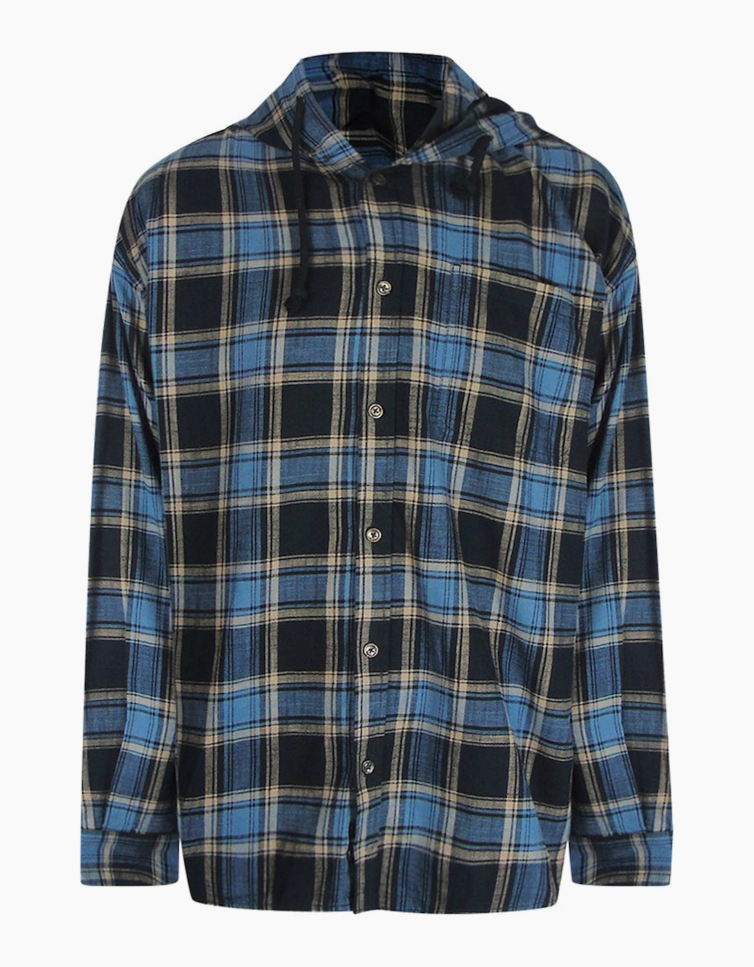 Men's Diesel Blue Checkered Black Hooded Shirt - Size: 40/Regular