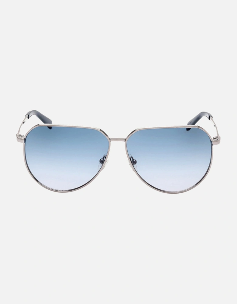 Shiny Gunmetal Grey Gradient Blue Lensed Sunglasses
