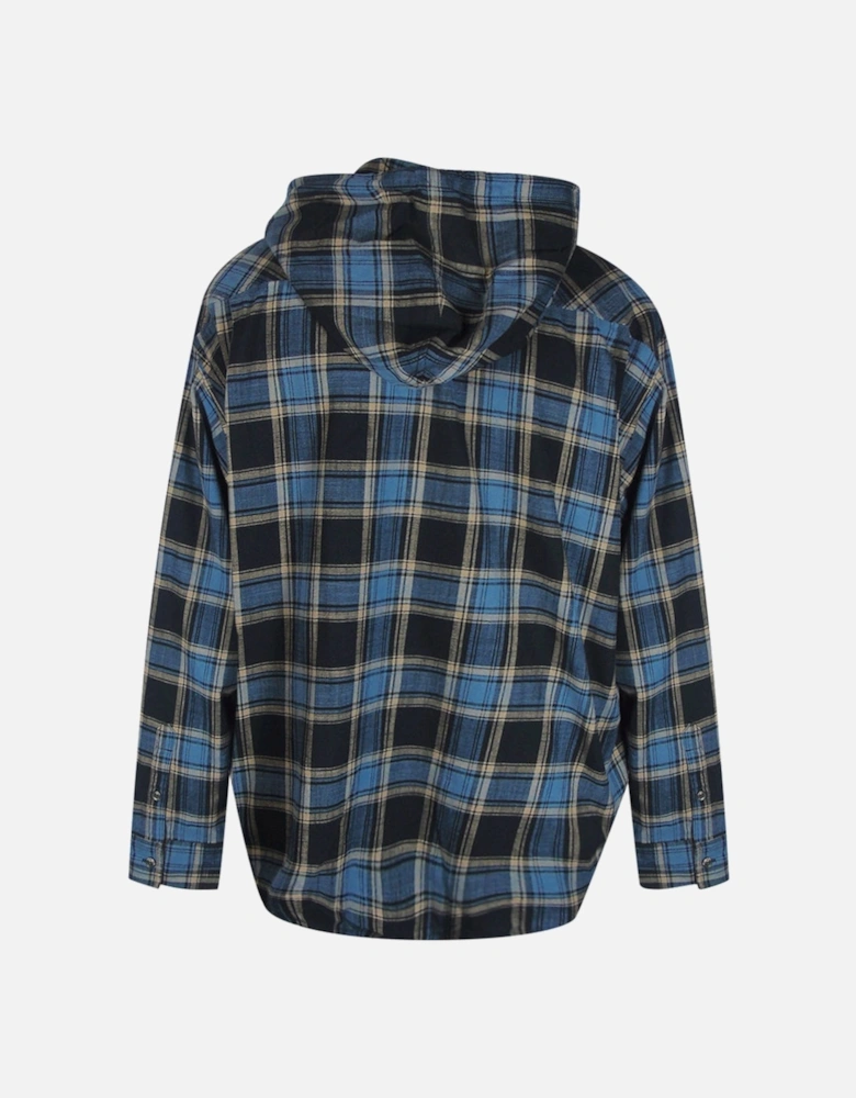 Blue Checkered Black Hooded Shirt