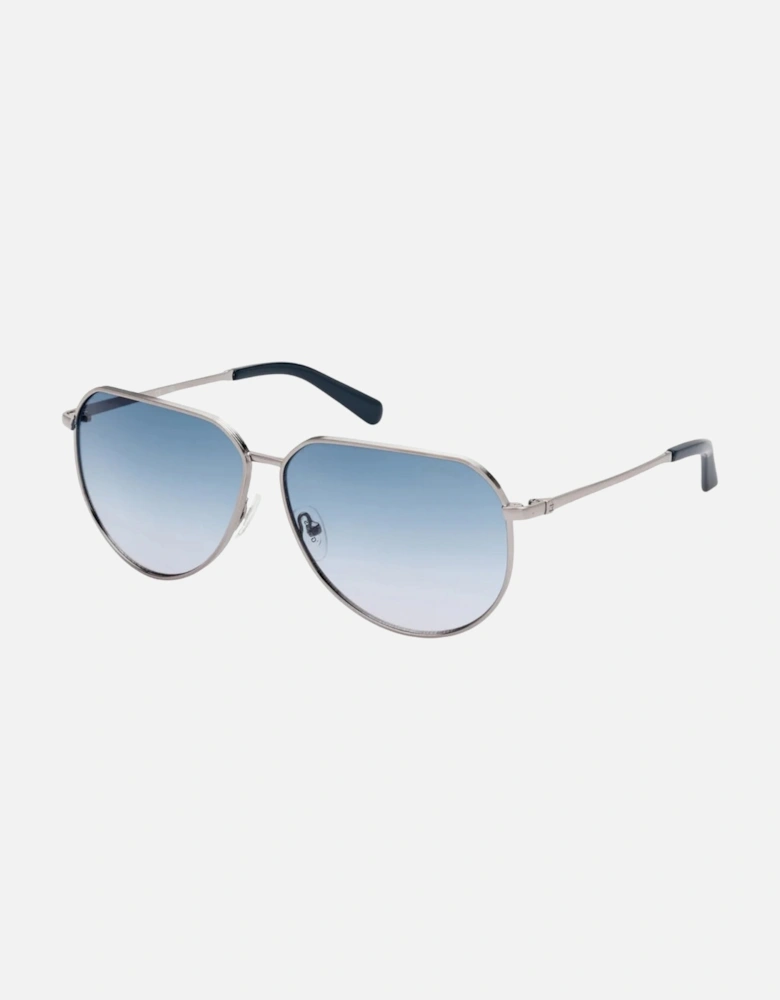Shiny Gunmetal Grey Gradient Blue Lensed Sunglasses