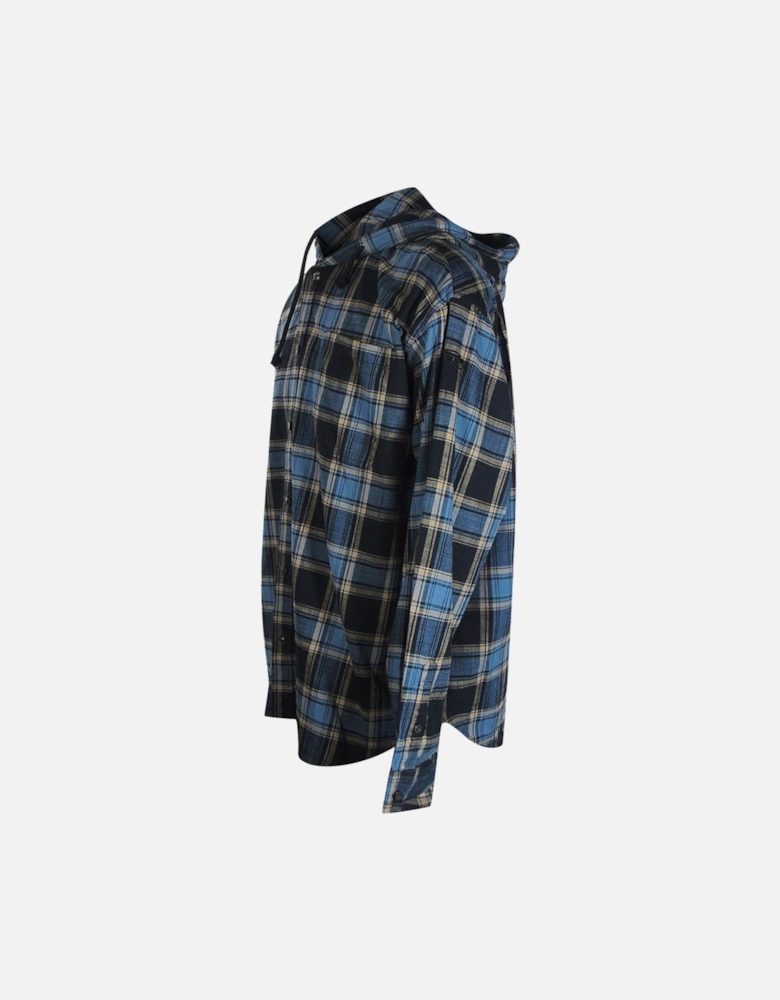 Blue Checkered Black Hooded Shirt