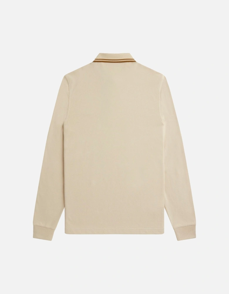 Long Sleeve Twin Tipped Oatmeal Beige Polo Shirt