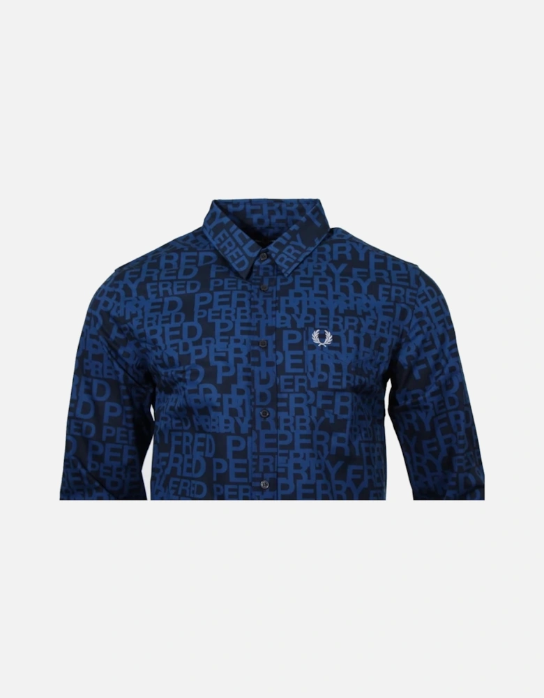 All-Over Logo Shaded Cobalt Long Sleeve Shirt
