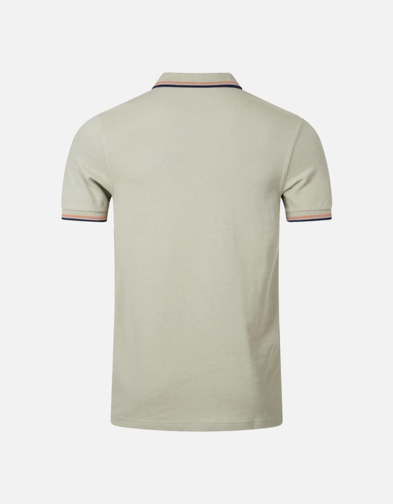 Seagrass/Rust Twin Tipped Collar Beige Polo Shirt