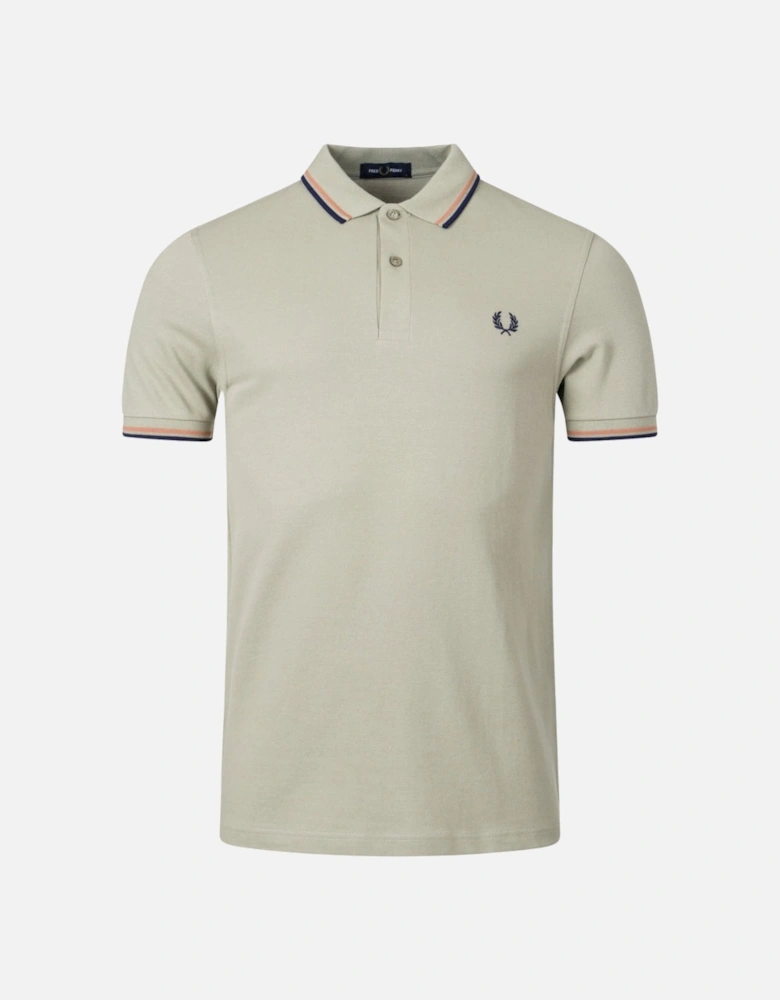 Seagrass/Rust Twin Tipped Collar Beige Polo Shirt