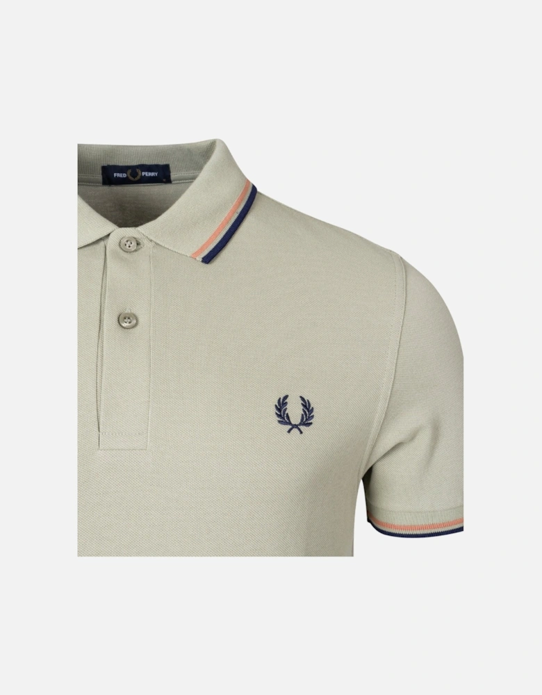 Seagrass/Rust Twin Tipped Collar Beige Polo Shirt