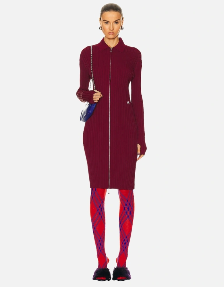 Ribbed EKD Long Sleeve Dress Ripple Burgundy Ribbed Dress