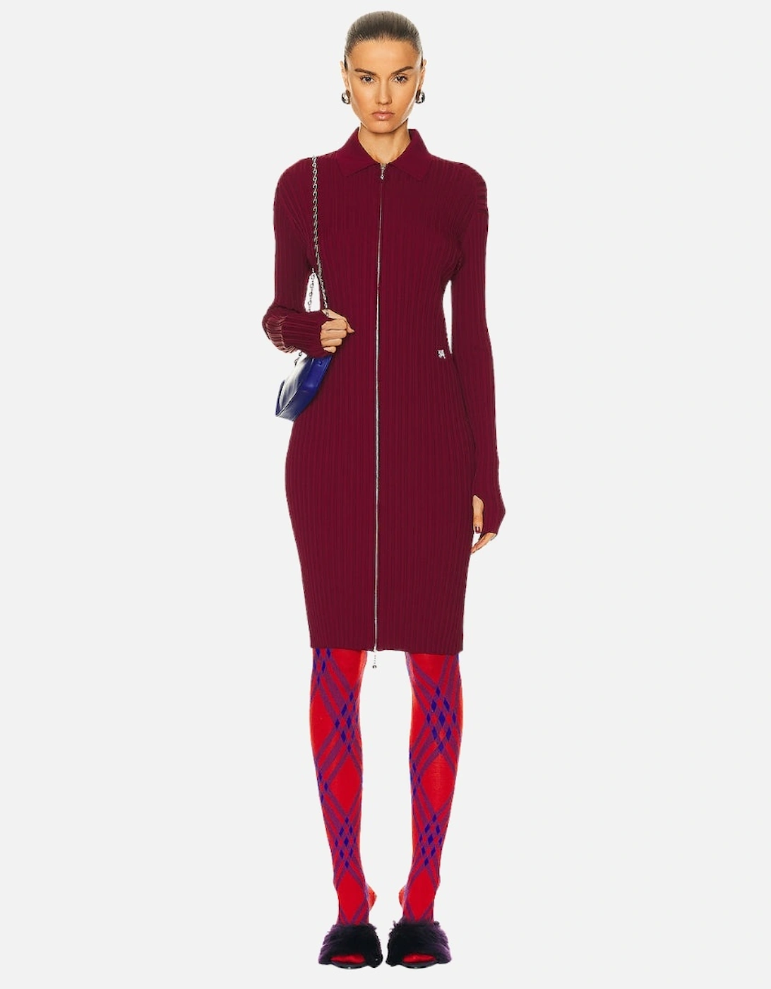 Ribbed EKD Long Sleeve Dress Ripple Burgundy Ribbed Dress