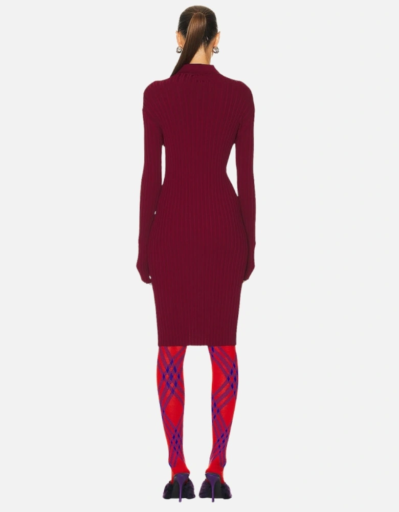 Ribbed EKD Long Sleeve Dress Ripple Burgundy Ribbed Dress