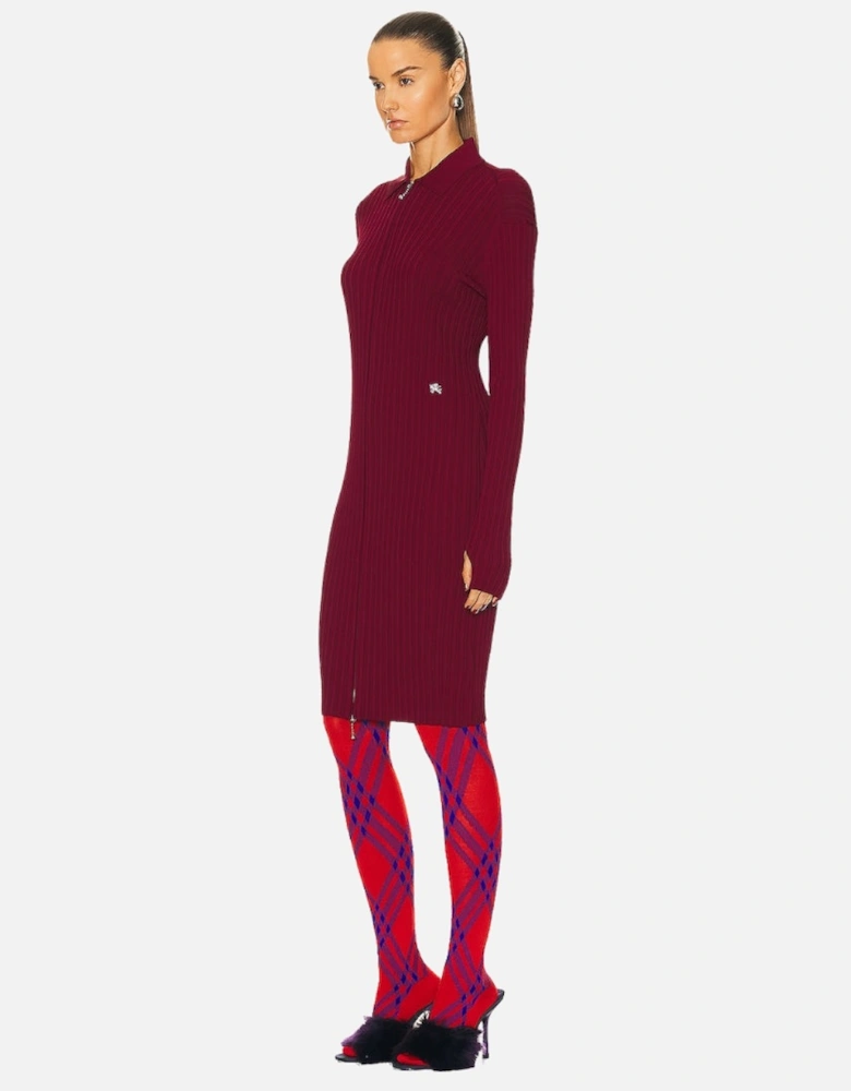 Ribbed EKD Long Sleeve Dress Ripple Burgundy Ribbed Dress