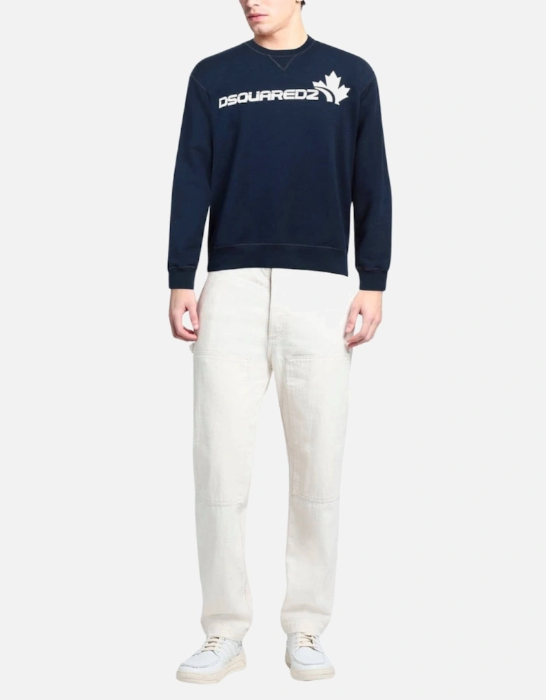 Bold Maple Leaf Logo Navy Blue Sweatshirt