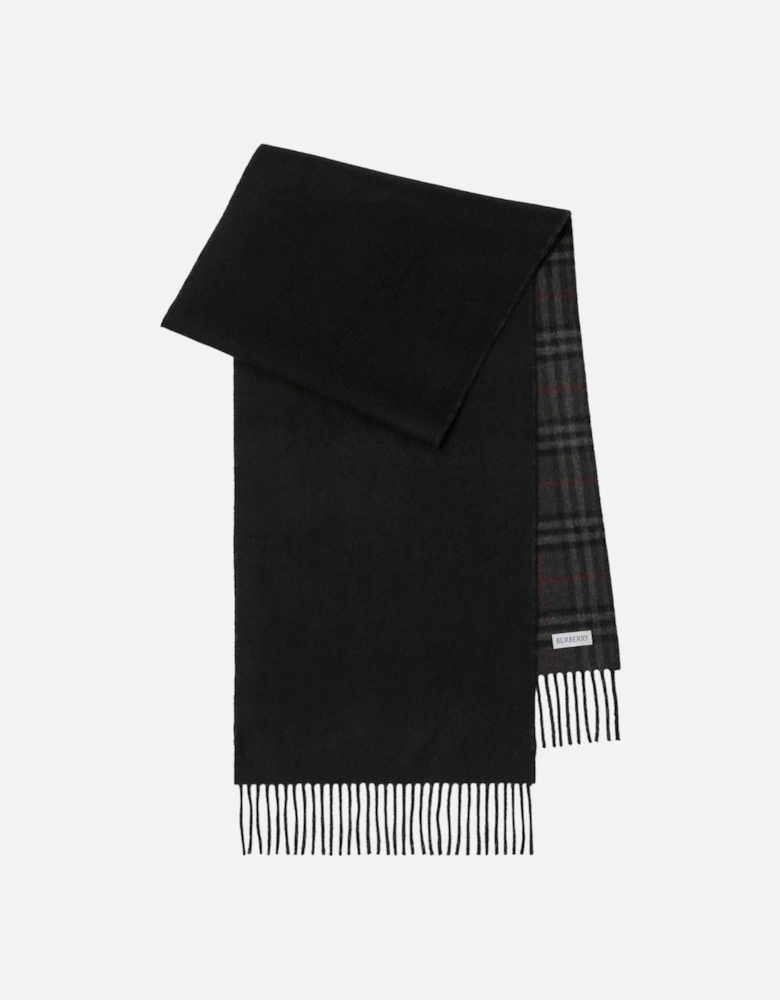checked Reversible Black Cashmere Scarf
