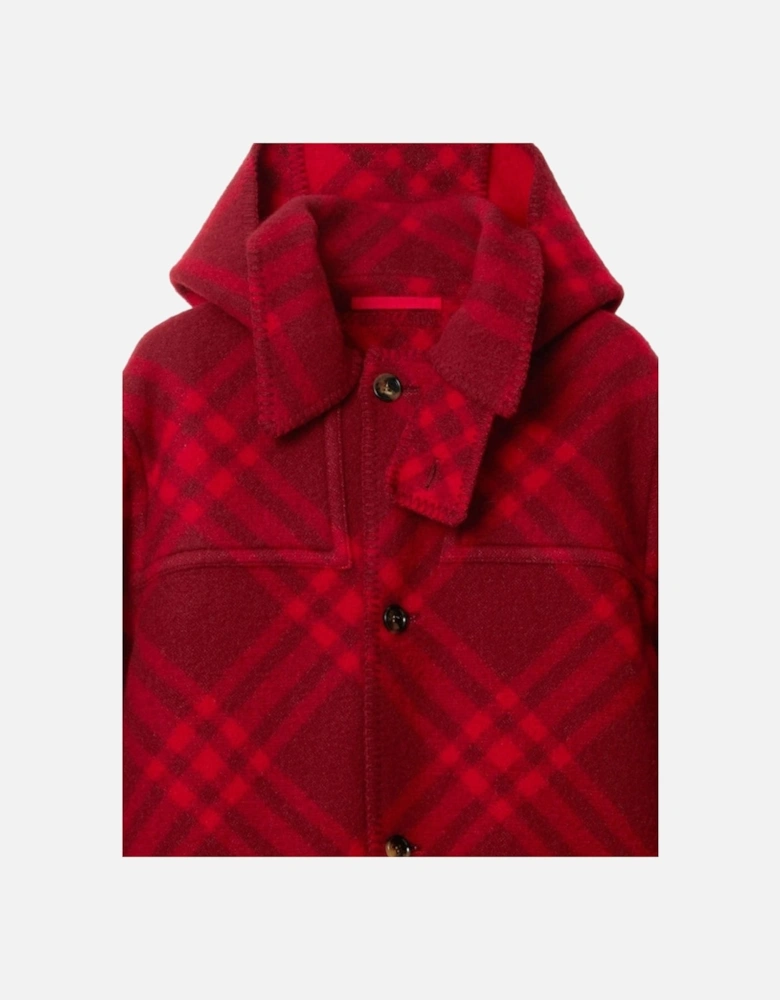 Wool Check Parka Red Jacket