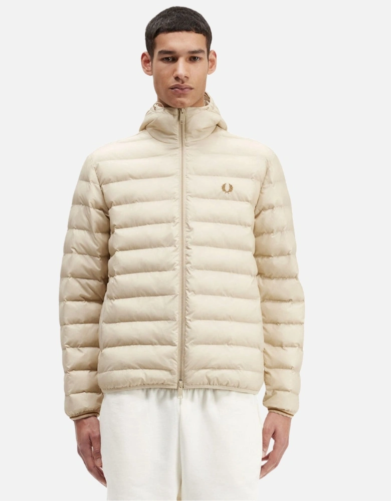 Oatmeal Beige Hooded Insulated Jacket