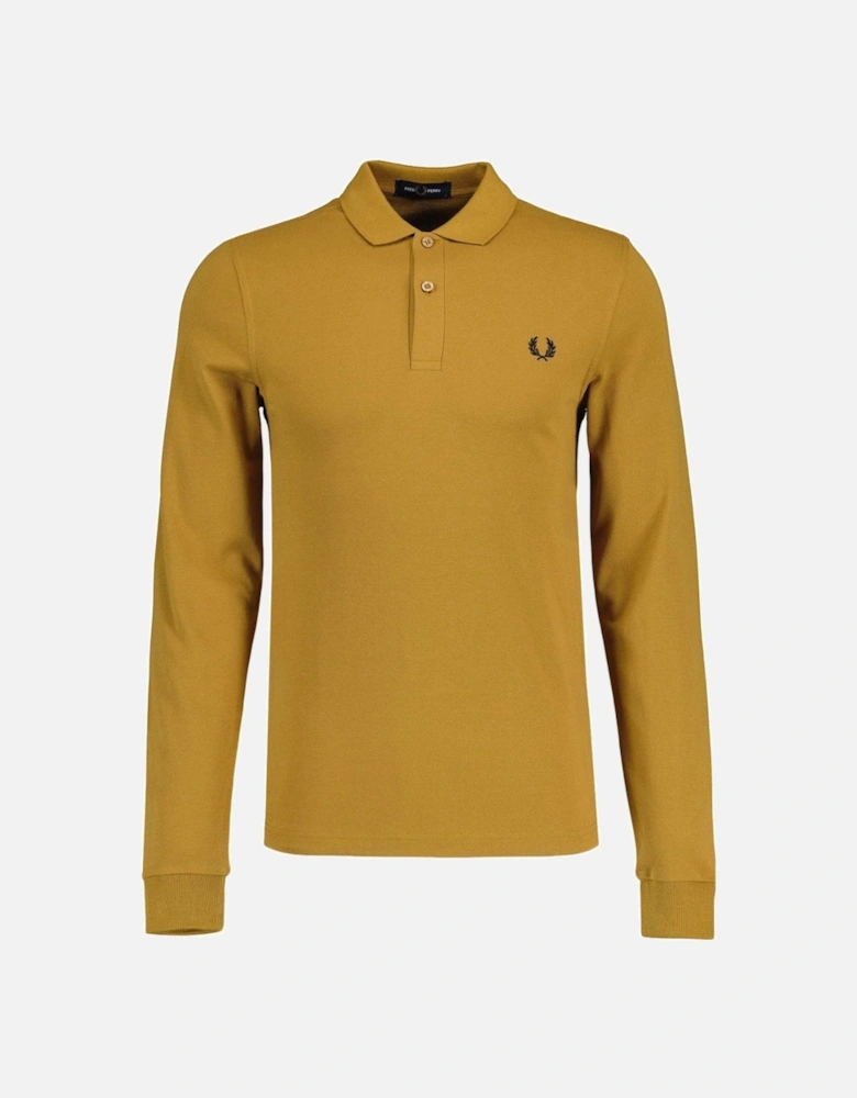 Dark Caramel Brown Long Sleeve Polo Shirt