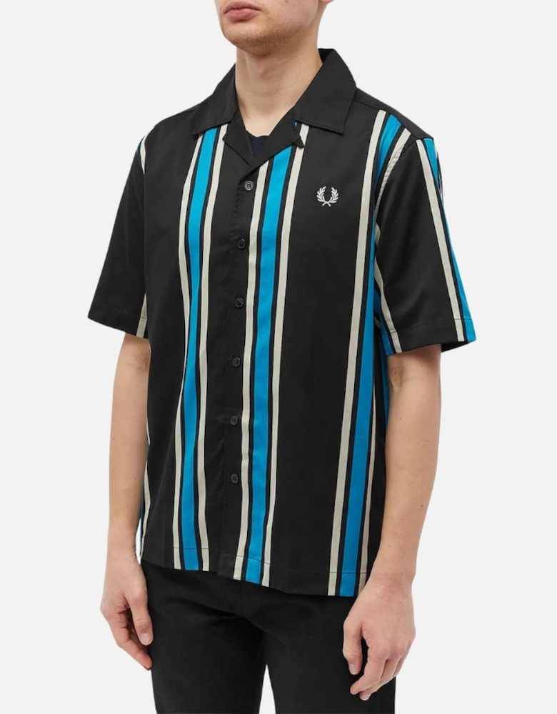 Black Striped Revere Collar Shirt