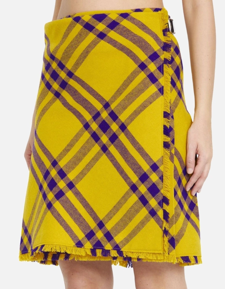 Yellow Check Wool Kilt Skirt