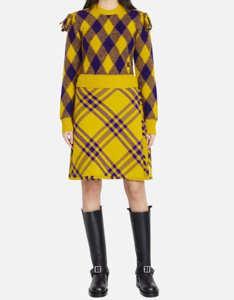 Yellow Check Wool Kilt Skirt