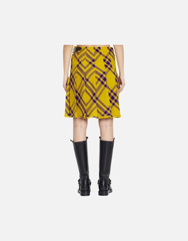 Yellow Check Wool Kilt Skirt