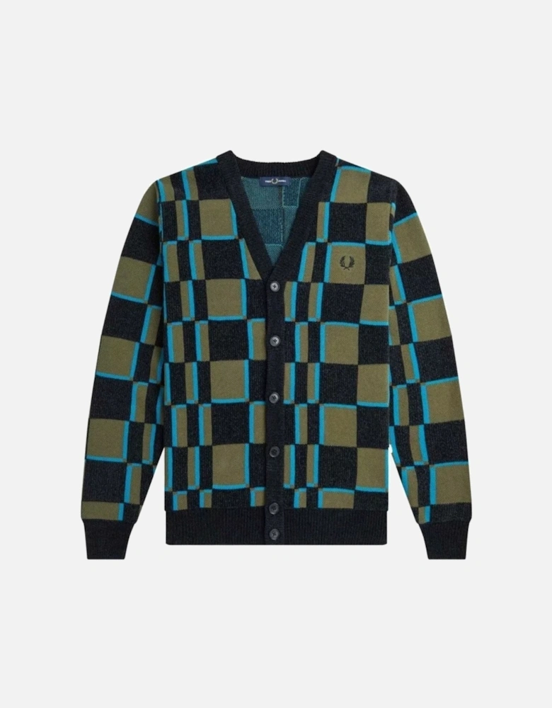 Glitch Chequerboard Black/Uniform Green Cardigan