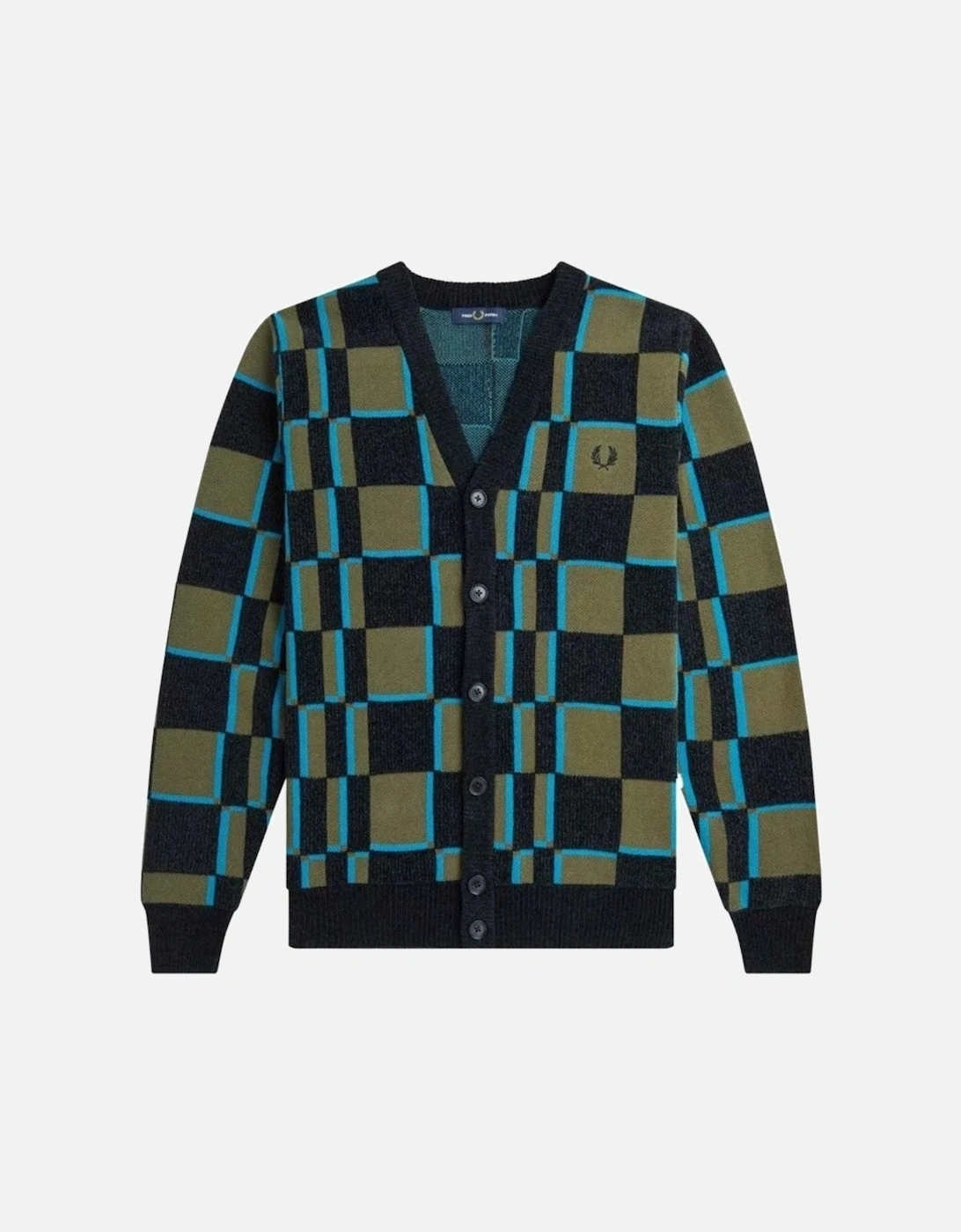 Glitch Chequerboard Black/Uniform Green Cardigan, 3 of 2